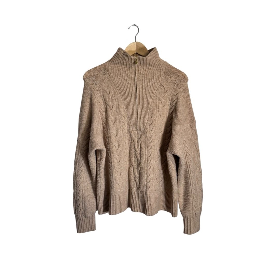 J.Crew Cable Knit Half Zip Sweater Wool Blend Neutral Casual Women's Size Large - Picture 3 of 6